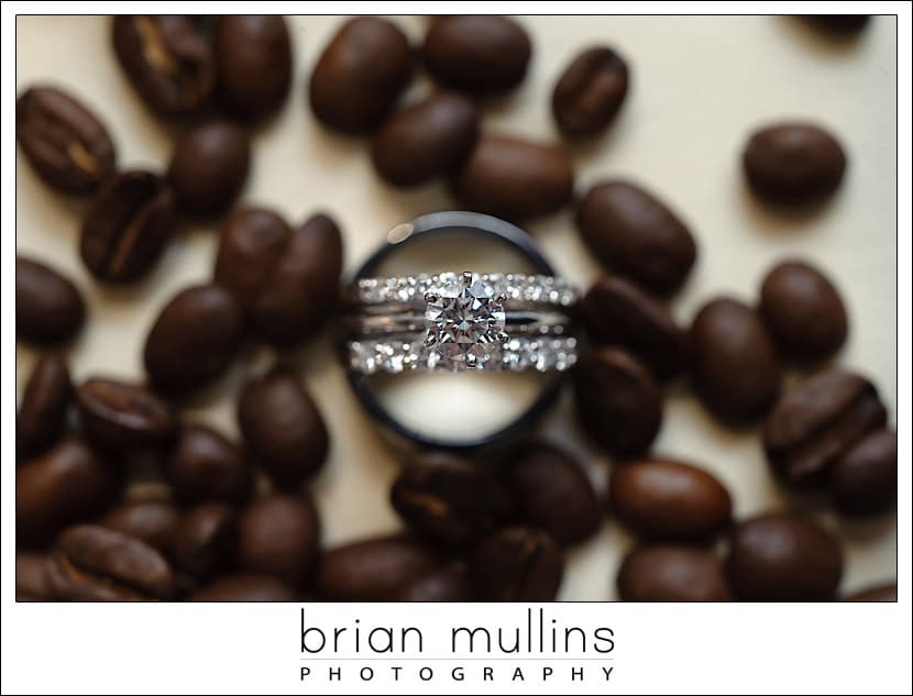 diamond ring and coffee beans - wedding photography