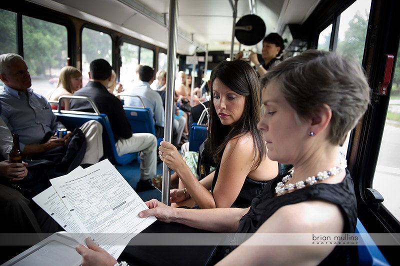 bride checking out wedding license