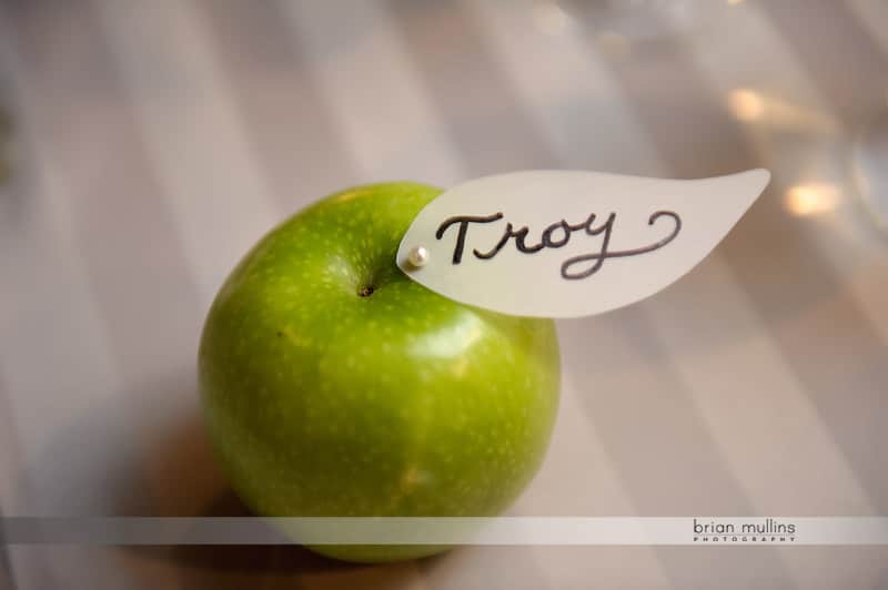green apple name card holder