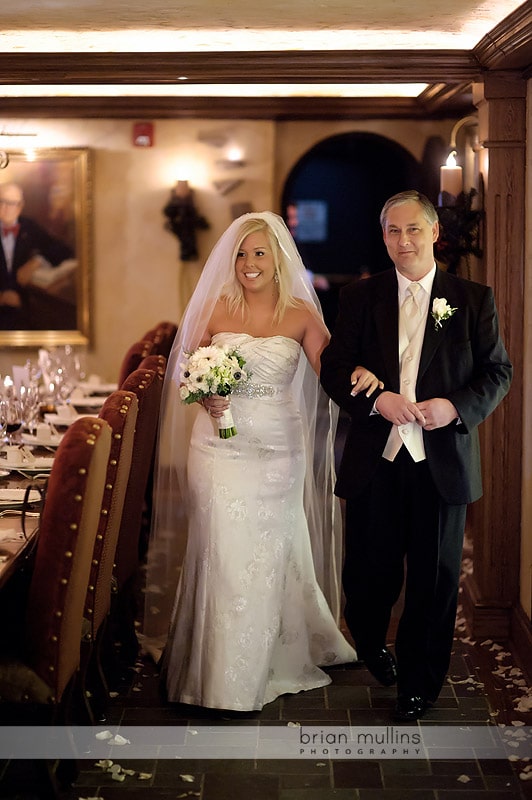 bride walking aisle at angus barn wedding