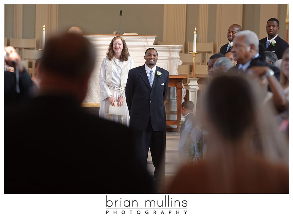 Grooms sees bride at Chapel Hill NC Wedding
