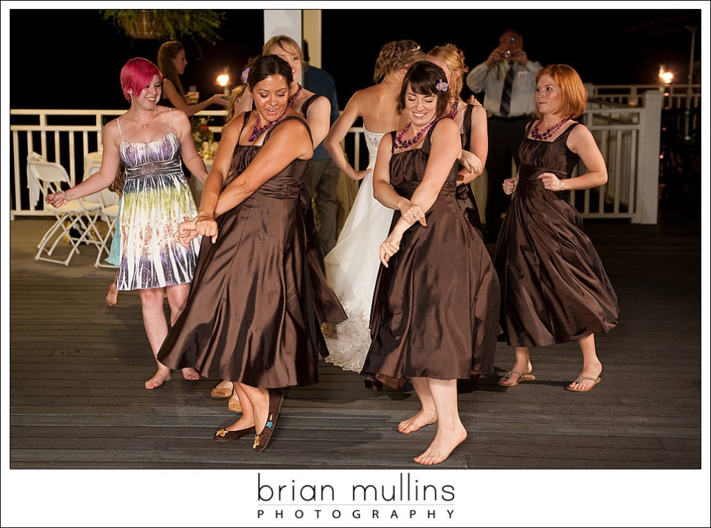 Bridal party dancing at wedding reception - NC wedding Photographer
