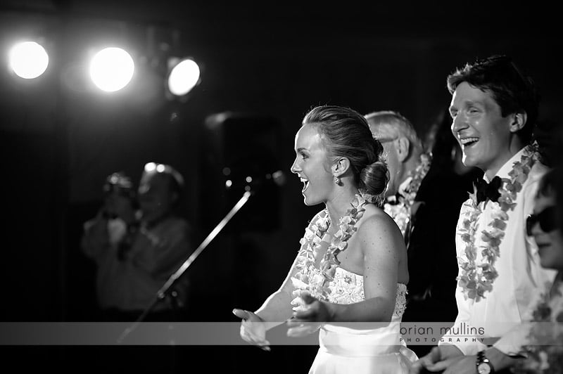 bride singing at wedding reception