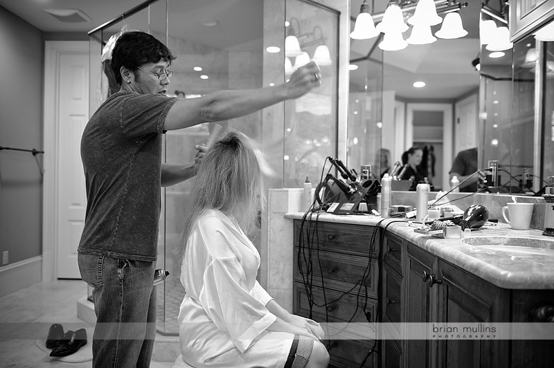 bride getting hair done