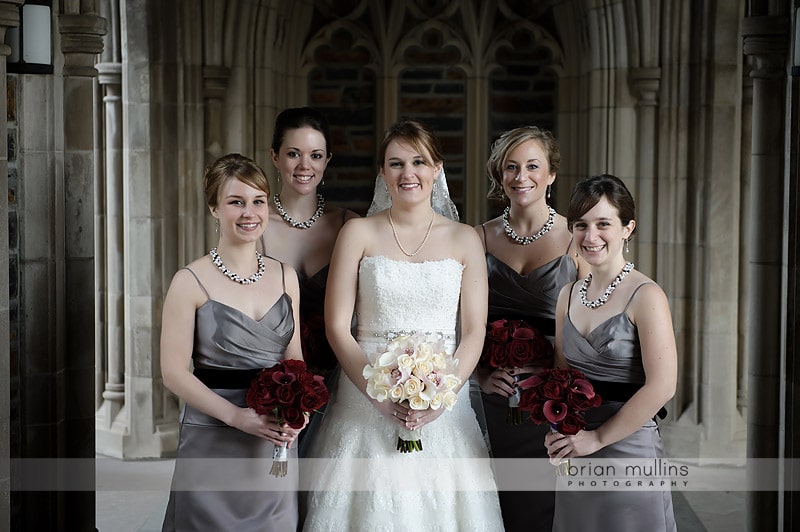 bridemaids portrait at duke chapel