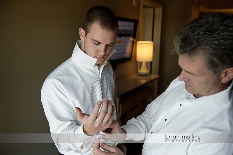 father and son getting ready