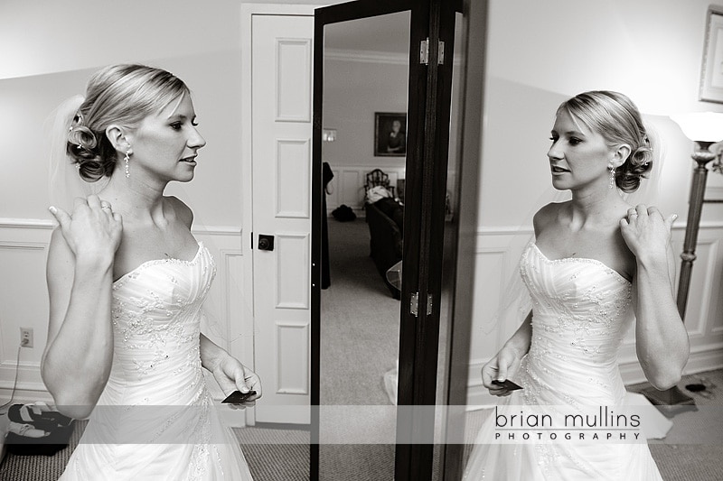 Bride checking her dress before wedding