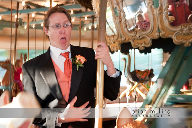 wedding party on pullen park carousel