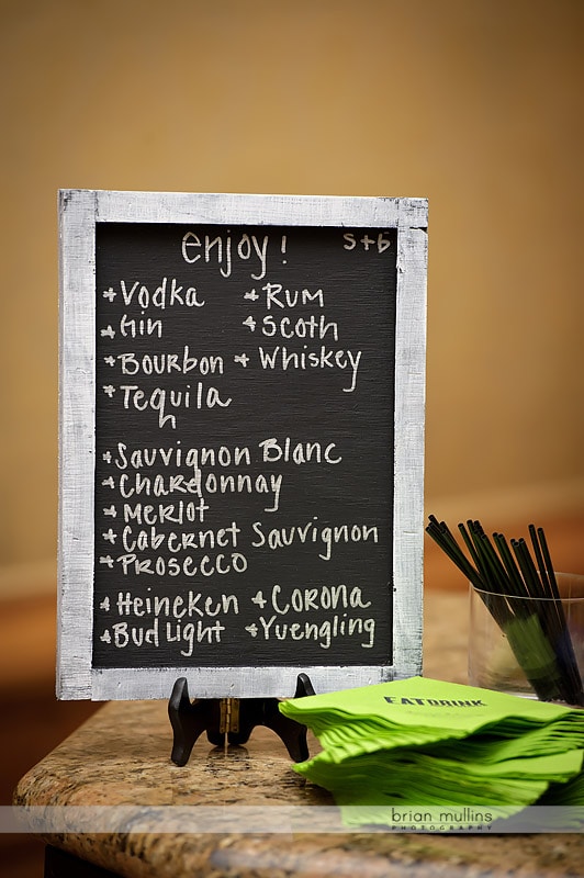 chalkboard drink menu at wedding