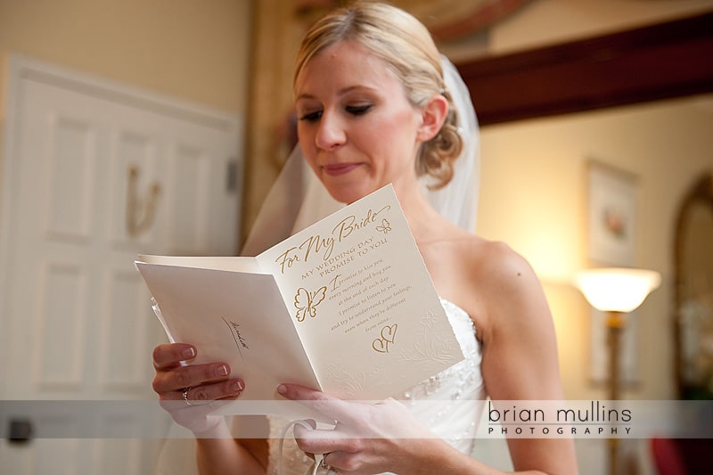 Photograph of bride reading wedding day card