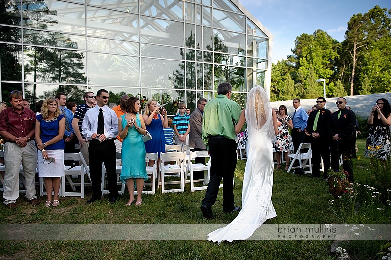 bride walkign to life and science museum wedding