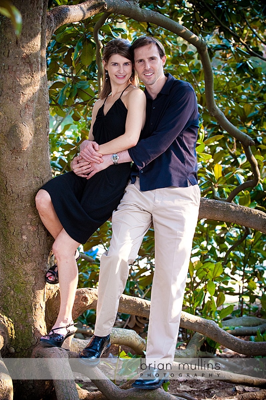 duke gardens tree with wedding couple