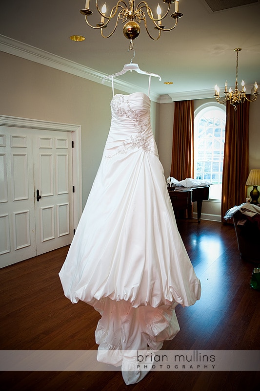 Wedding dress on chandelier in Raleigh NC