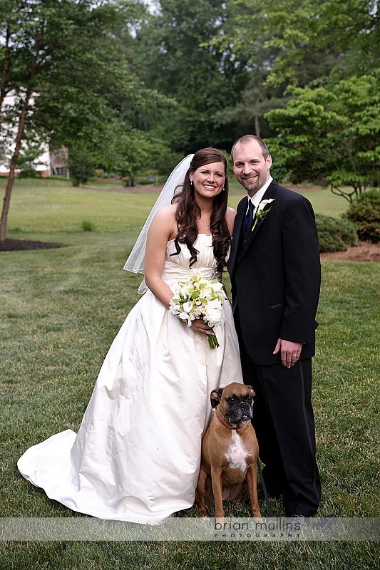 bride and groom with dog